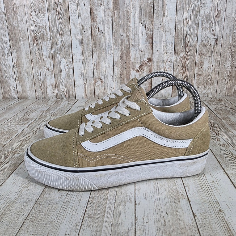 Vans Old Skool Suede Canvas Sneakers Casual Skate Shoes Tan White Women's 7 - Picture 2 of 8